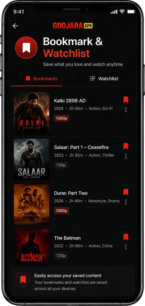 Goojara APK Download — Free Movies, Series & TV Shows (2026) 7 Bookmark & Watchlist