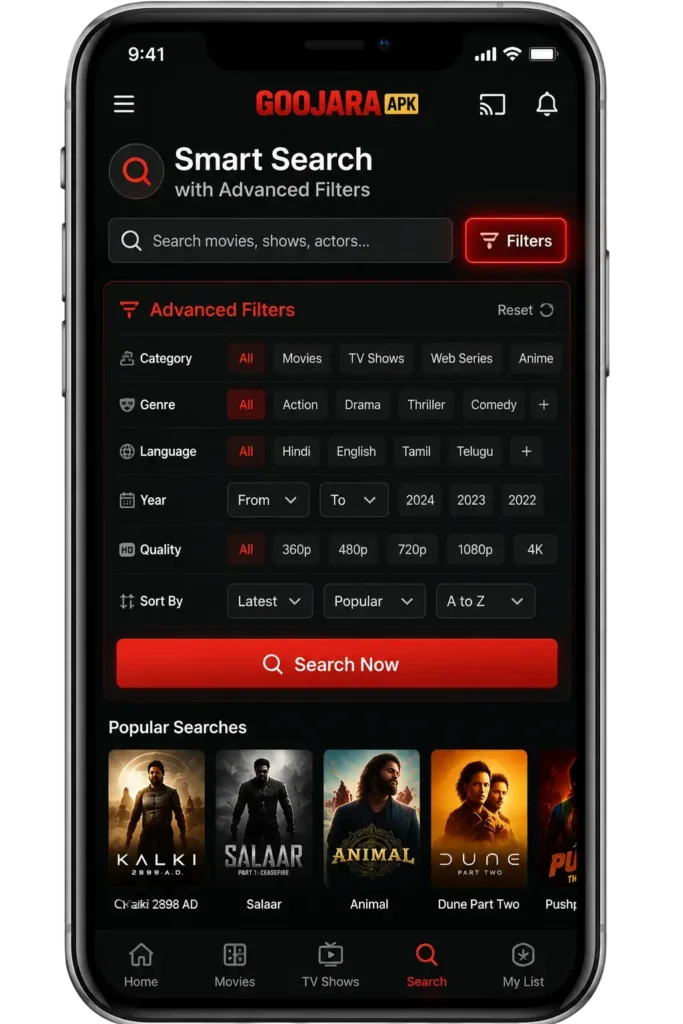 Goojara APK Download — Free Movies, Series & TV Shows (2026) 2 Smart Search with Advanced Filters
